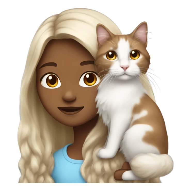 girl long hair brown with white cat angora sticker