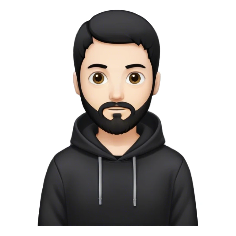 hackeur blanc cheveux noir barbe et capuche noir à côté d'un server sticker