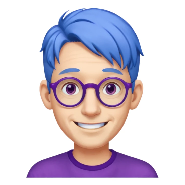 blue haired man mid length with big ears and purple earrings and spectaclesi happy sticker