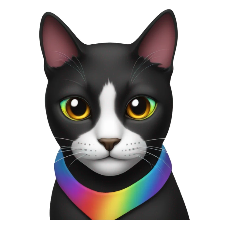 a black cat with a rainbow outline, it is wearing a red solid bandana around its neck sticker
