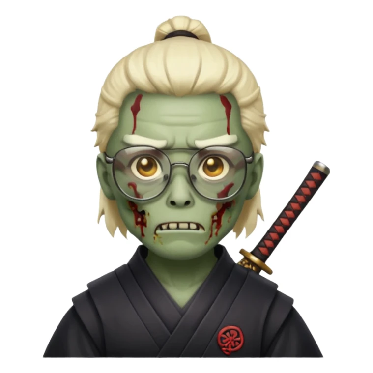 zombie samurai with glasses, highlight the glasses, more visible glasses sticker