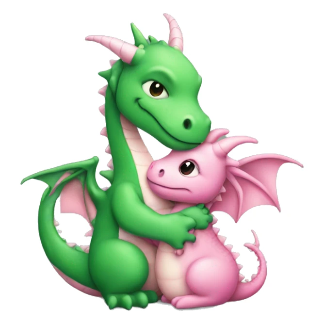 Papa green dragon hugging baby pink dragon sticker