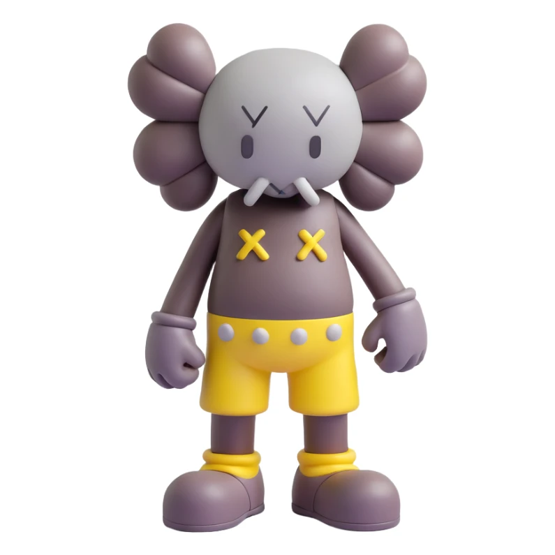 Kaws figure in 3D style, toy-like, with signature X eyes sticker