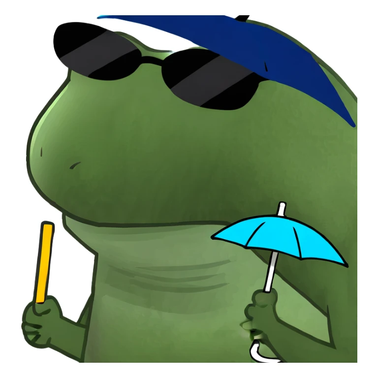 Funny green frog wearing sunglasses and holding a tiny umbrella sticker
