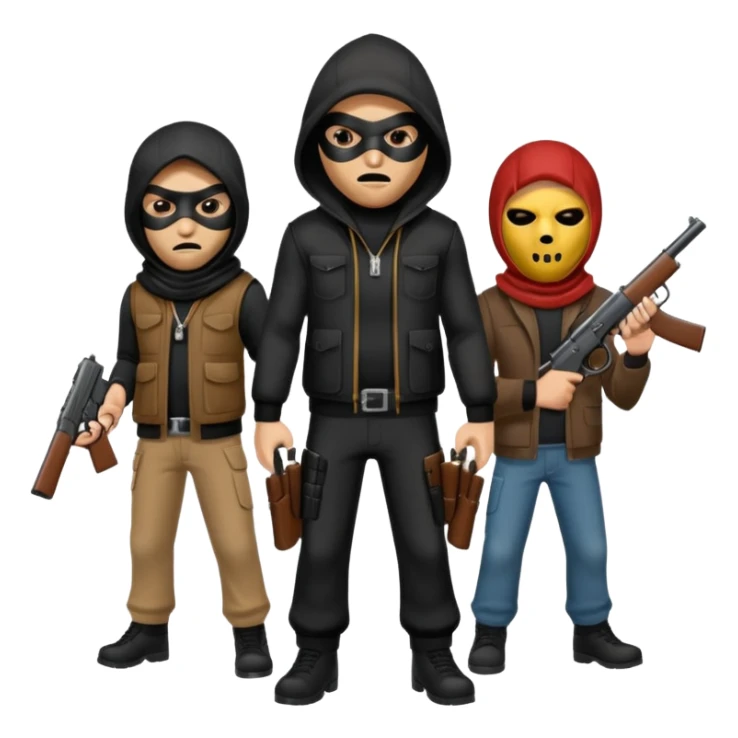 Hoodlums with robber masks and guns sticker