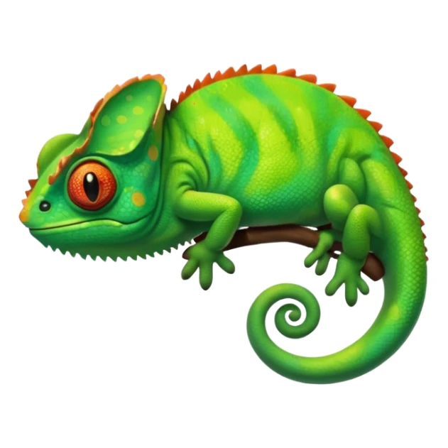 please create an animated color changing emoji that can be used as favicon . the default colour must be green and then its colour must change. the chemeleon should look to the left side. The chemeleon should look happy. The colour of the chemeleon is not changing sticker