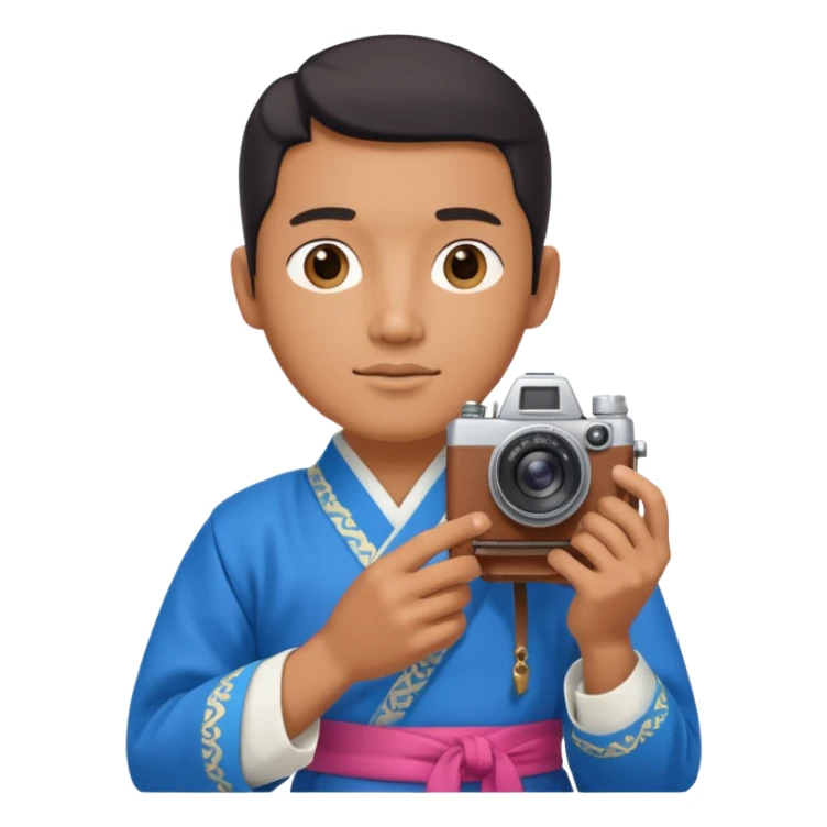 korean hanbok with ancient mayan man with camera sticker