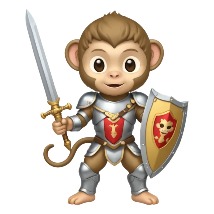baby monkey in silver armor, full body, smile sticker