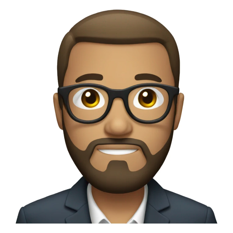 Short hair, round glasses, beard, suit sticker