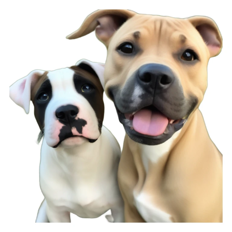 Black mouth cur puppy next to black and white smiling pit bull sticker
