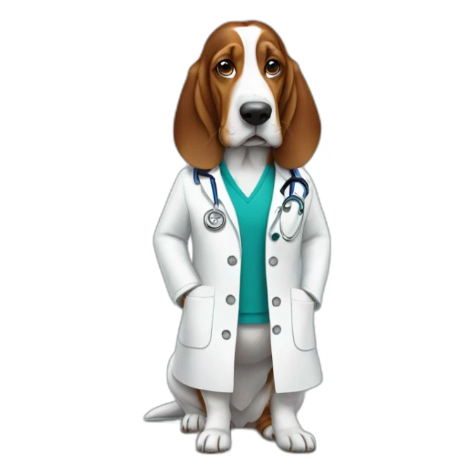 female Basset-Hound using a doctor coat sticker