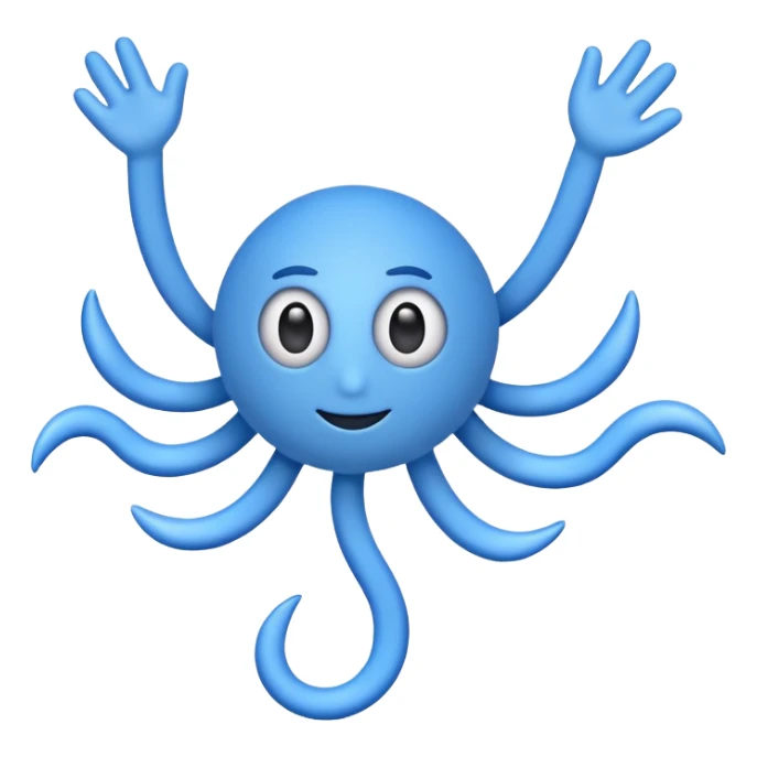 blue whirlwind emoji with googly eyes and blue stick arms and legs, simple emoji look sticker
