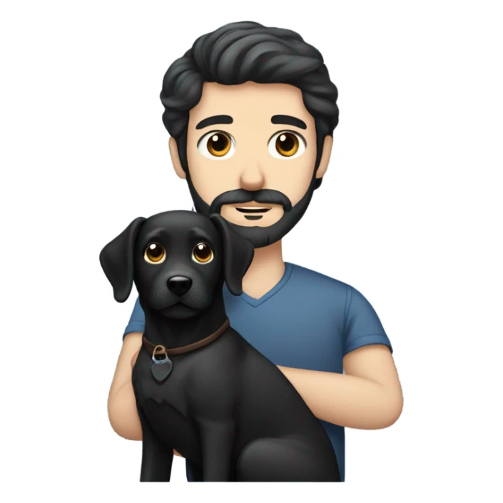 Dark hair blue eye man beard and mustache holding black Labrador  sticker