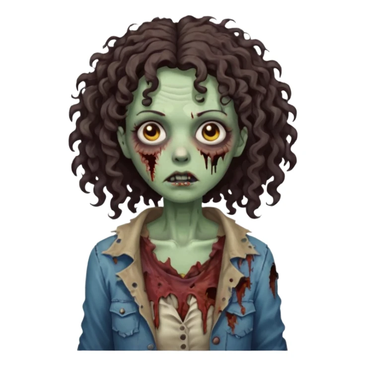 Zombie woman with curly, dark brown h longair (not thick or voluminous sticker
