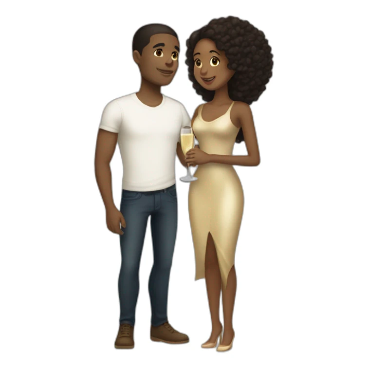 Tall lightskin man with champagne, hugging short darkskin woman sticker