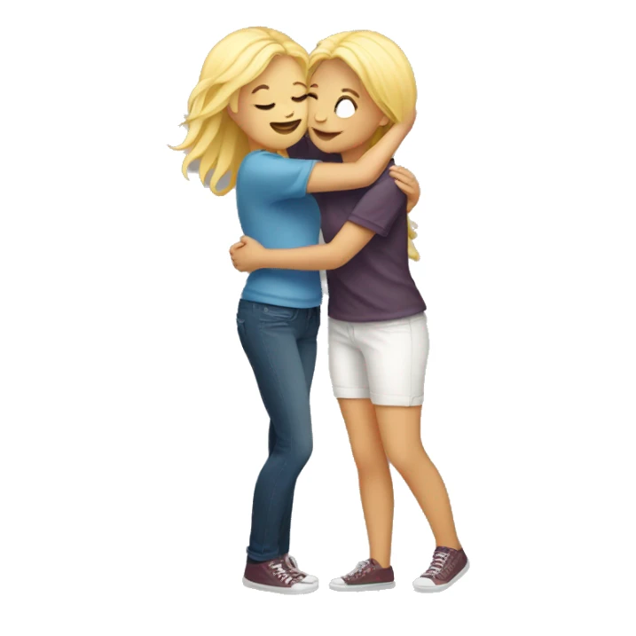 two blonde friends hugging each other full body  sticker
