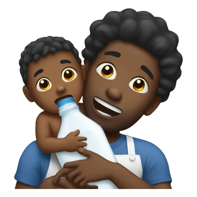 A black man holding milk, and his baby crying in the background sticker