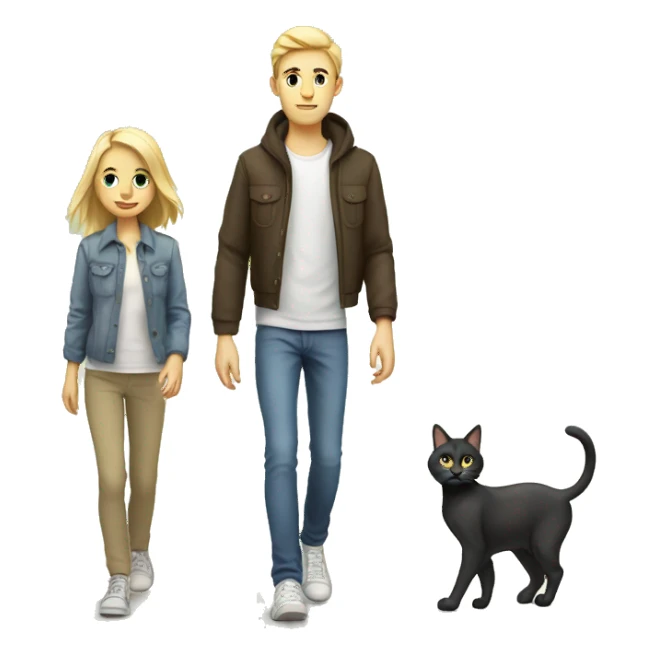 Young white Familie skinny casual walking and cat sticker