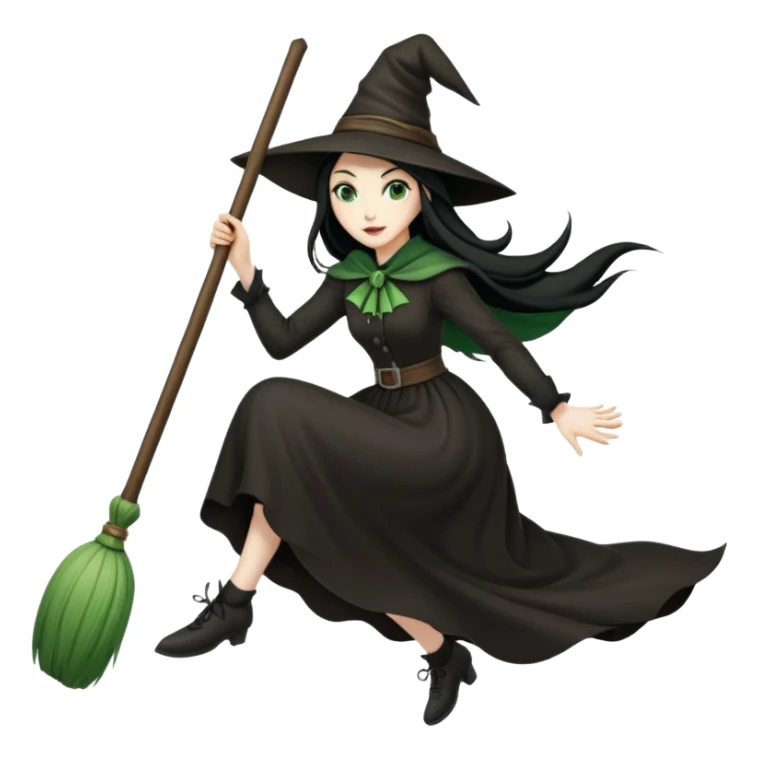 wicked looking witch flying high in the air on a broom sticker