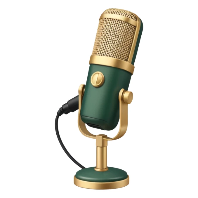 dark green radio microphone with beige inserts, only these two colors, retro design sticker