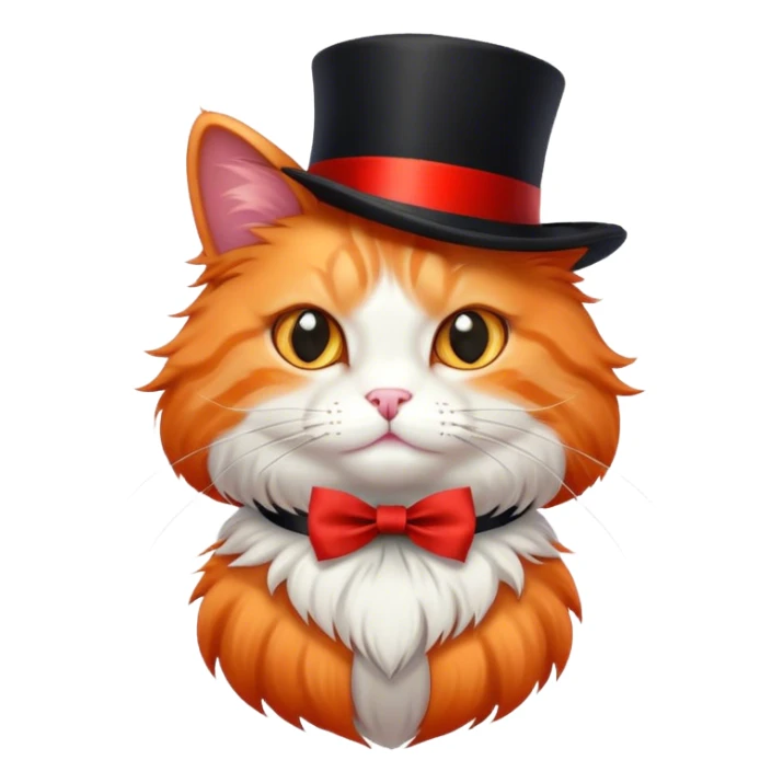 fluffy elegant orange cat with top hat black with red ribbon  sticker