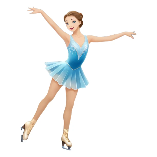 An colorful icon featuring The background includes a grand ice rink palace with shining spotlights and cheering spectators in the stands. A graceful figure skater performing a spin on the ice. Transparent background highlights the elegance and artistry of figure skating sticker