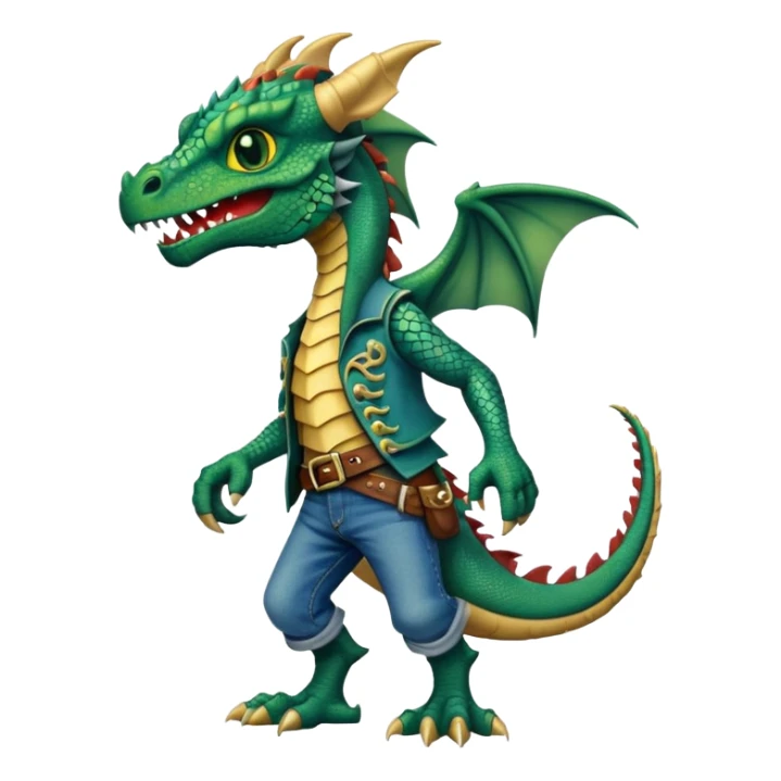 anthropomorphised dragon in a band t-shirt and jeans wearing a pirate eye-patch walking upright sticker