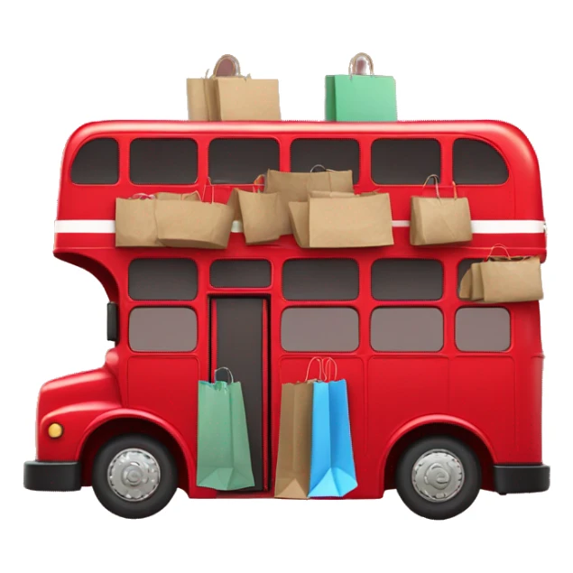 red double decker bus holding shopping bags sticker