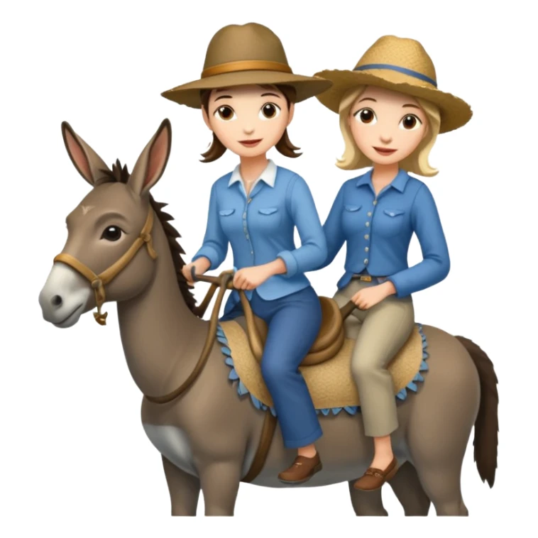 a lady on a donkey while the man is walking alongside the donkey sticker