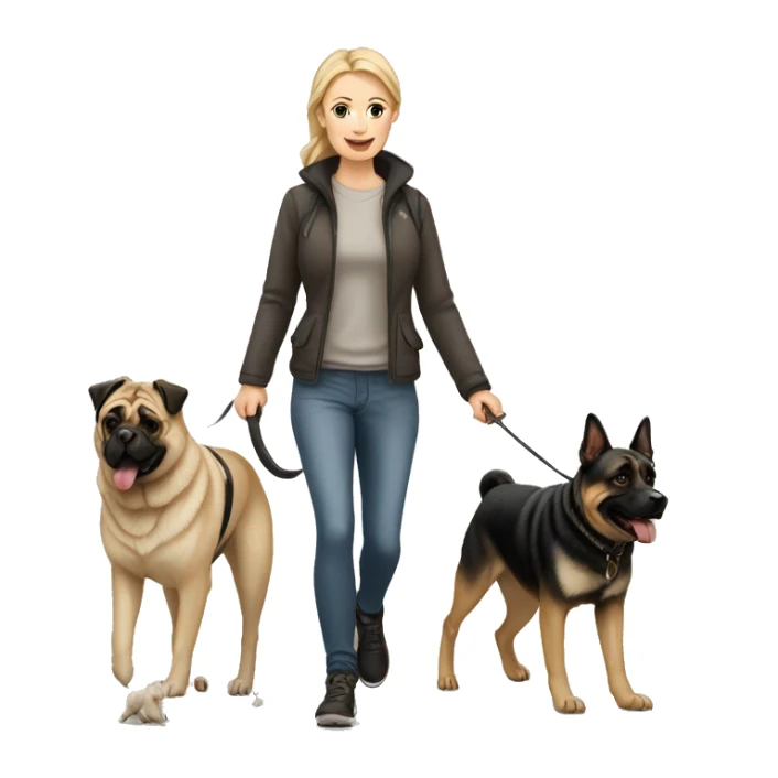 White Woman Walking two dogs. Pug and German shepherd  sticker