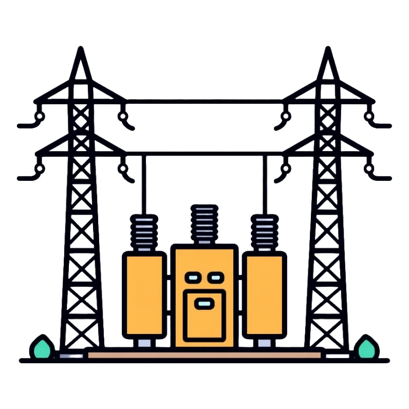 electrical substation with power lines and transformers sticker