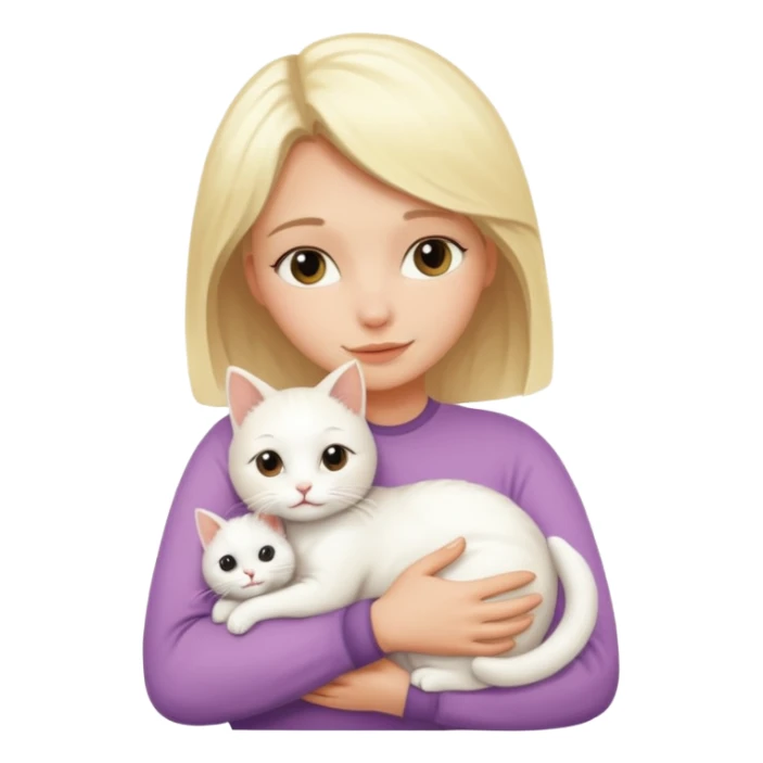 ["Blonde woman hugging a small white cat."] sticker
