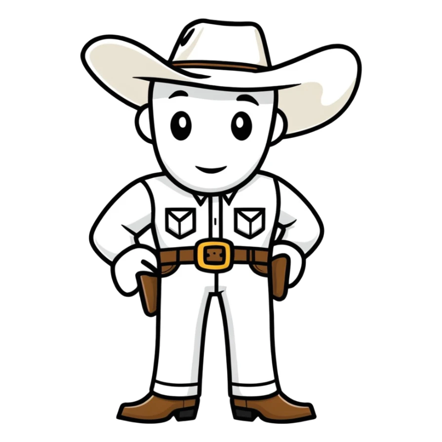 happy cowboy man with white skin and a white hat sticker