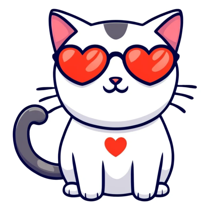 black cat wearing heart-shaped sunglasses sticker