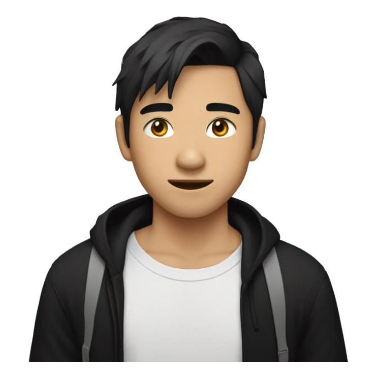 22 years old asian boy wearing black  tshirt band sticker