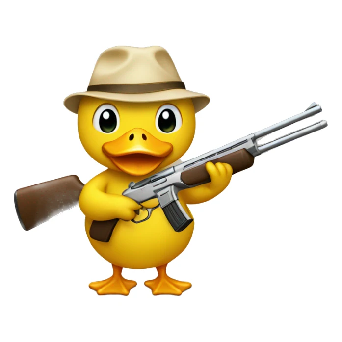 yellow duck emoji holding a golden shotgun sticker
