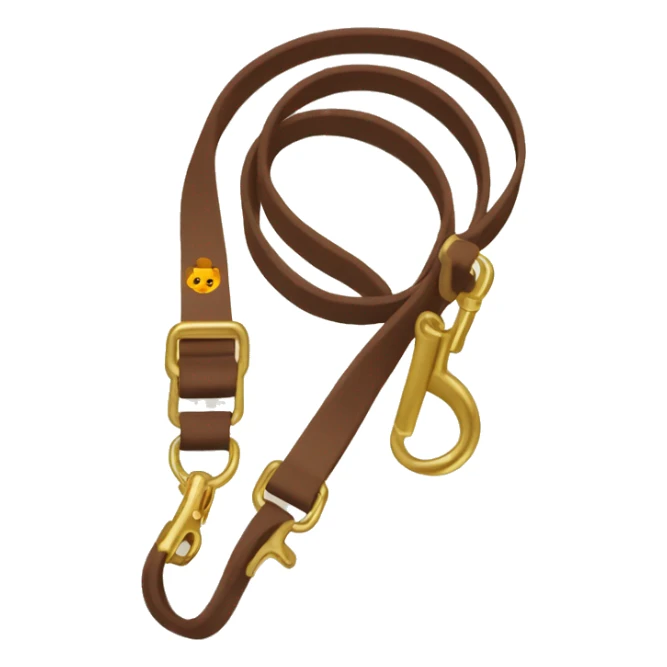 Brown dog leash with golden carabiner and loop sticker