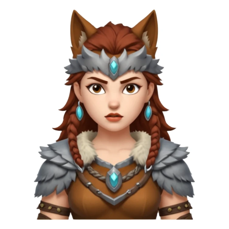 barbarian woman riding a wolf portrait, head and shoulders only, wolf head visible, fur-lined armor collar, fierce expression, fantasy style, 3D cartoon, mobile game icon style, clean background, no text, no watermark sticker