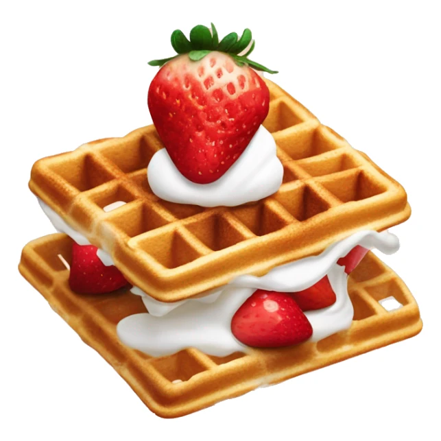 square waffle with dollop of whipped cream and strawberries on top sticker