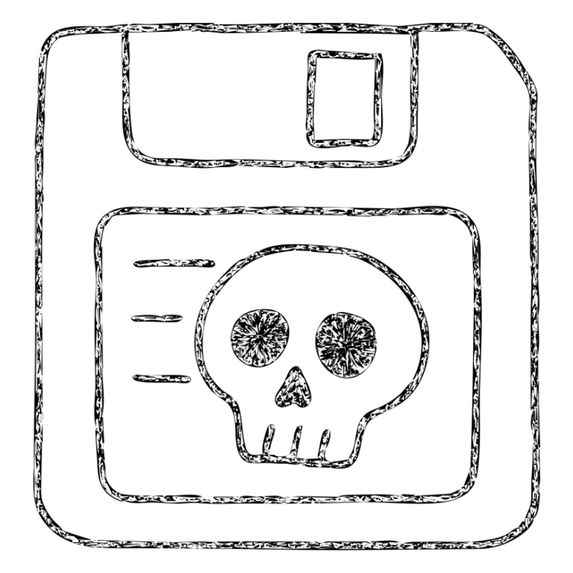 floppy disc with a skull, hand drawn outlined icon sticker