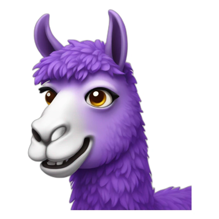 A purple llama with squinting eyes and protruding teeth sticker