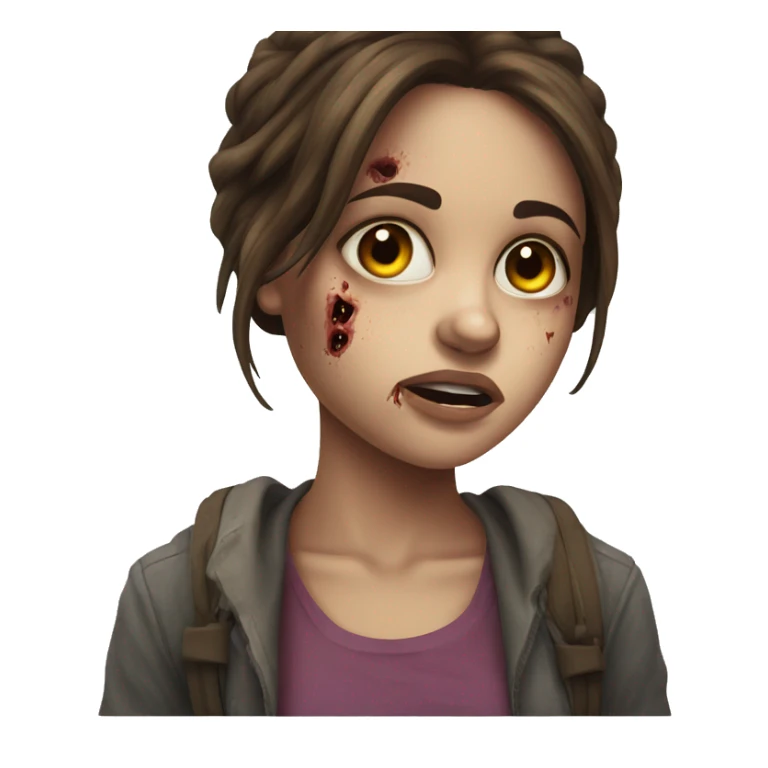 brown haired girl indoors portrait, zombie sticker