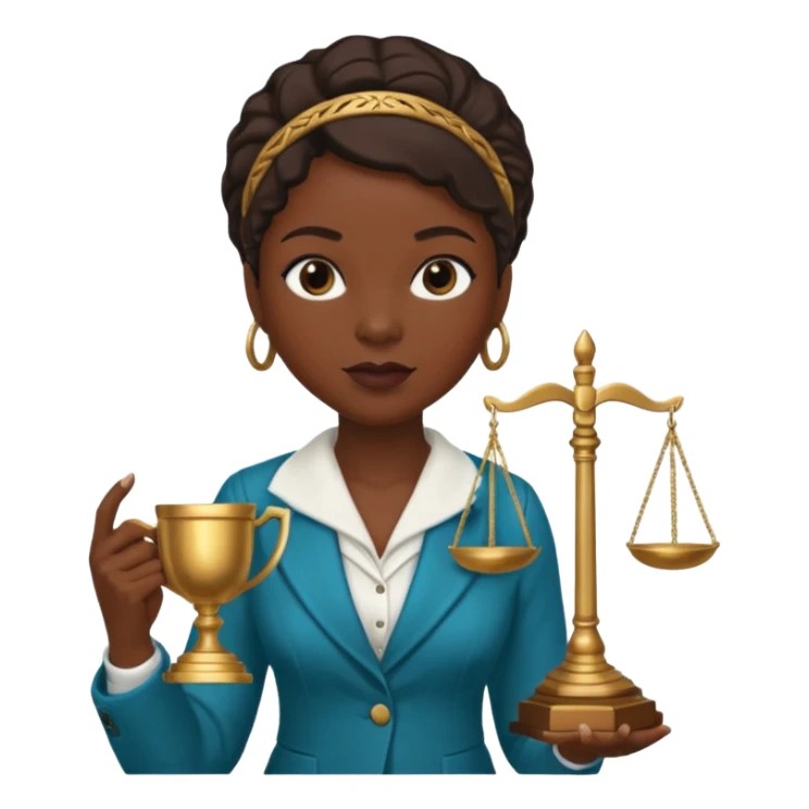 Black teacher/professor looking like the fictional character Annalise Keating from How To Get Away With Murder, holding a statue of justice and with a school board in the background sticker