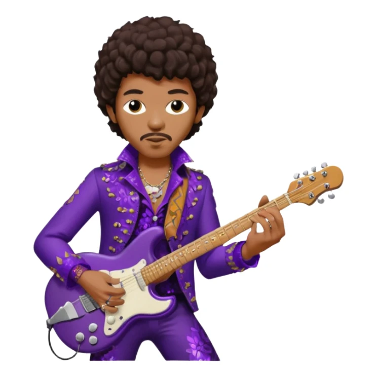 Jimi Hendrix with dark brown hair, dark purple sequin outfit sticker