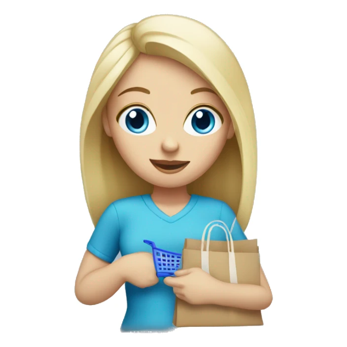 white woman with blue eyes buying shopping sticker