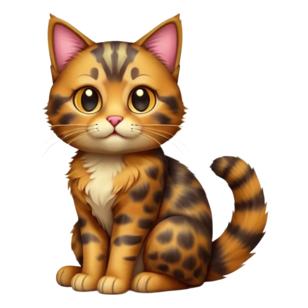 cinematic-[tortoiseshell tabby cat]-realistic-full-body-sitting-emoji,-tail-curled-playfully-around-its-paws,-head-tilted-dramatically,-scruffy-[tortoiseshell coloured]-fur,-simplified-yet-realistic-focused-features,-highly-detailed,-glowing-with-an-almost-sarcastic-glow sticker