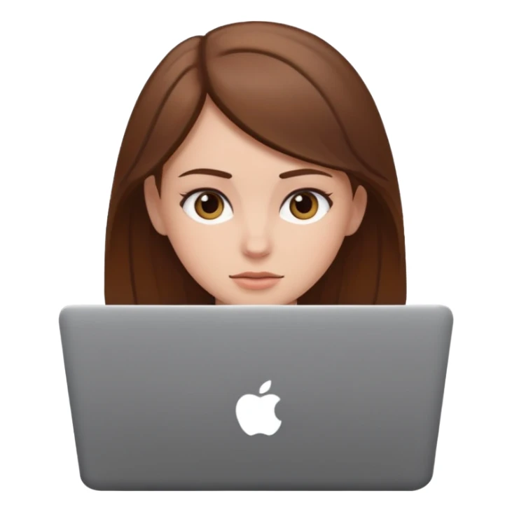 white girl with brown hair using a laptop, focused expression sticker