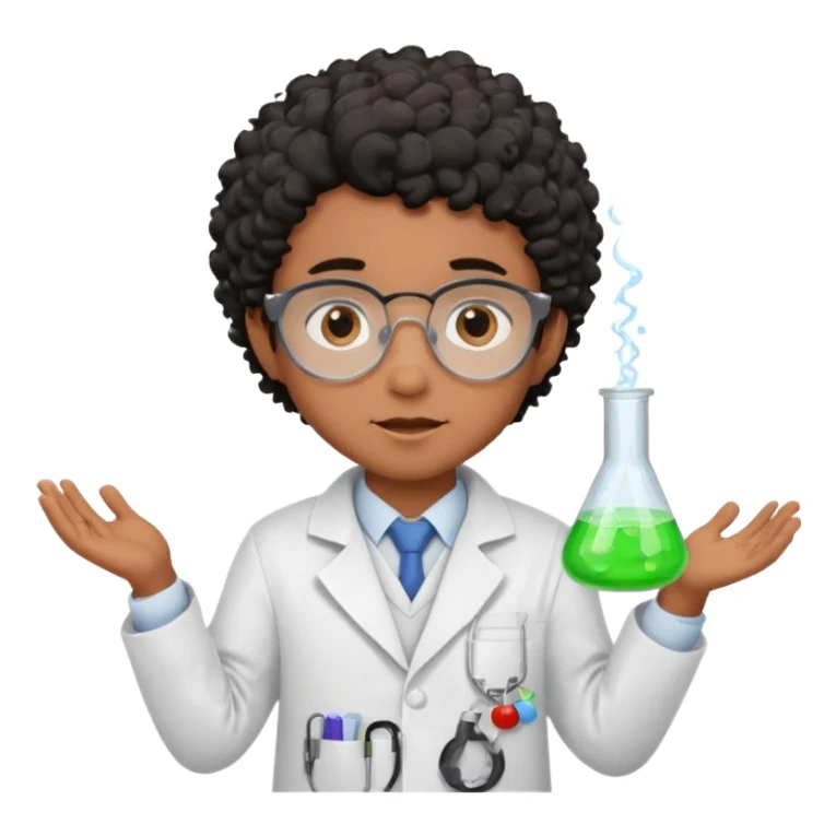 kid boy scientist brown skin, black curly hair sticker