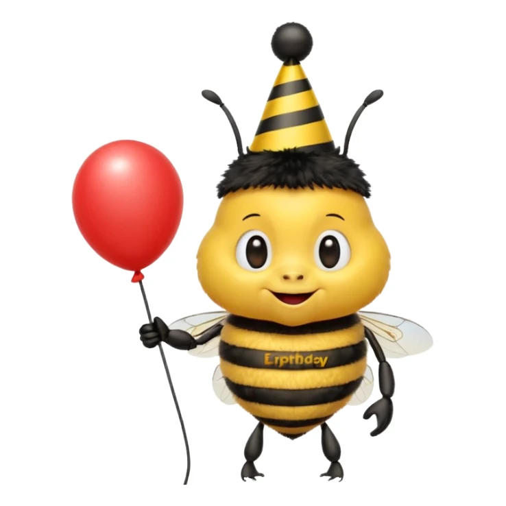 Bees with Birthday Hat, Excited bee carrying balloon sticker