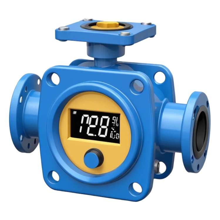 Mini caudalímetro color azul con brida y el medidor tipo digital sticker